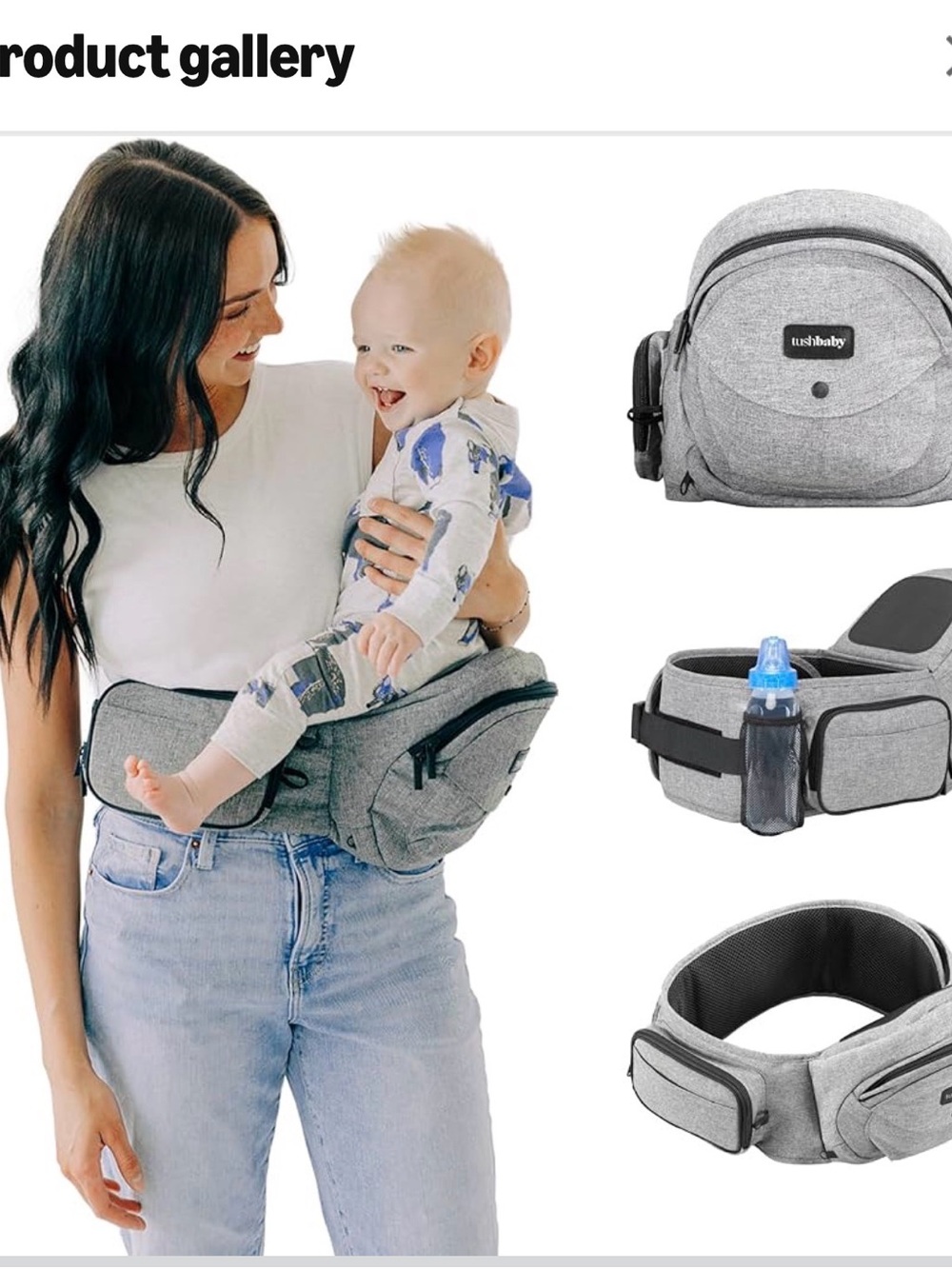 Tushbaby Gray Baby Hip Seat Carrier with Storage